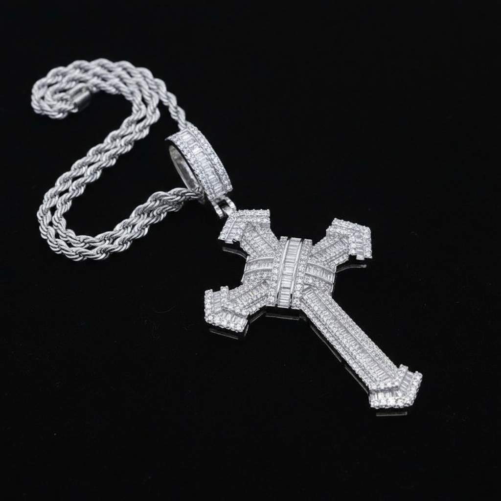Gothic cross pendant on black background